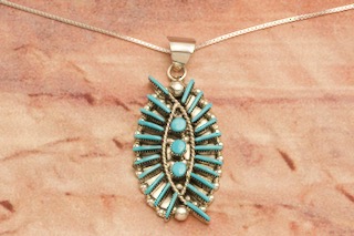 Zuni Indian Jewelry Genuine Sleeping Beauty Turquoise Sterling Silver Pendant